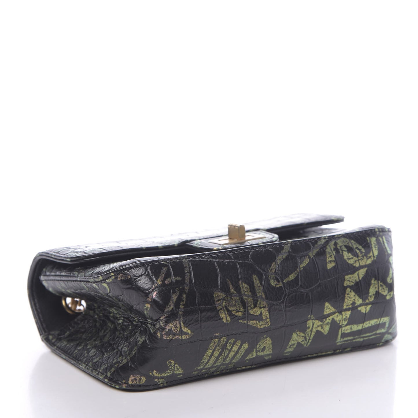 Calfskin Crocodile Embossed Graffiti 2.55 Mini Cocodile Reissue Flap Black Pink