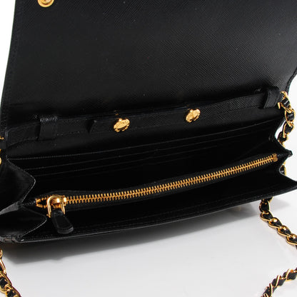 Prada Saffiano Metal Oro Chain Wallet Nero Black 5 of 9