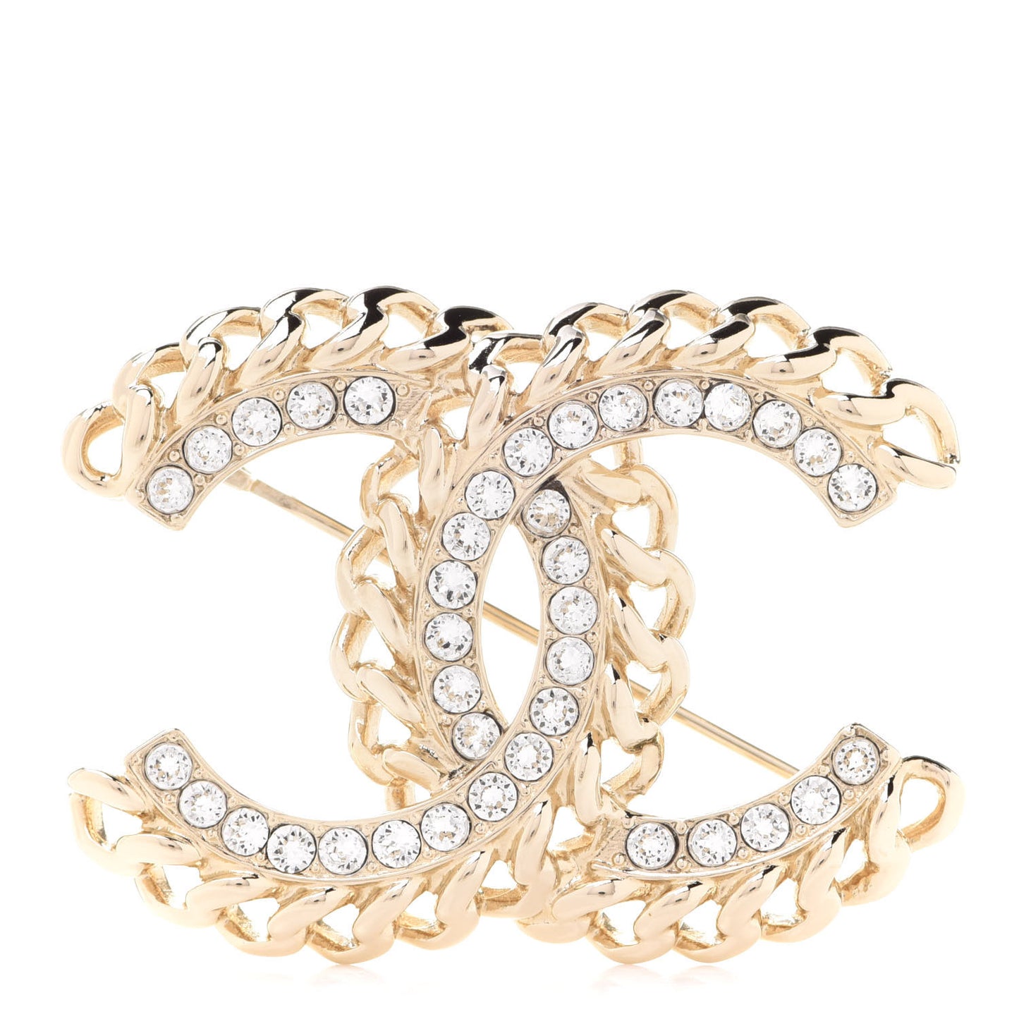 Crystal Chain CC Brooch Gold