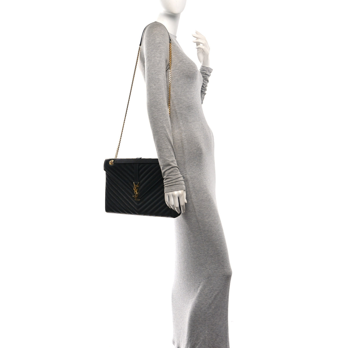 Saint Laurent Grain De Poudre Matelasse Chevron Large Monogram Satchel Black 2 of 10