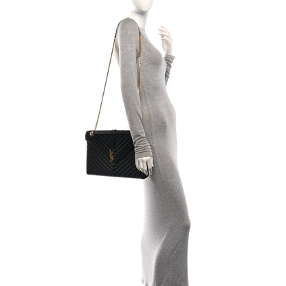 Saint Laurent Grain De Poudre Matelasse Chevron Large Monogram Satchel Black 2 of 10