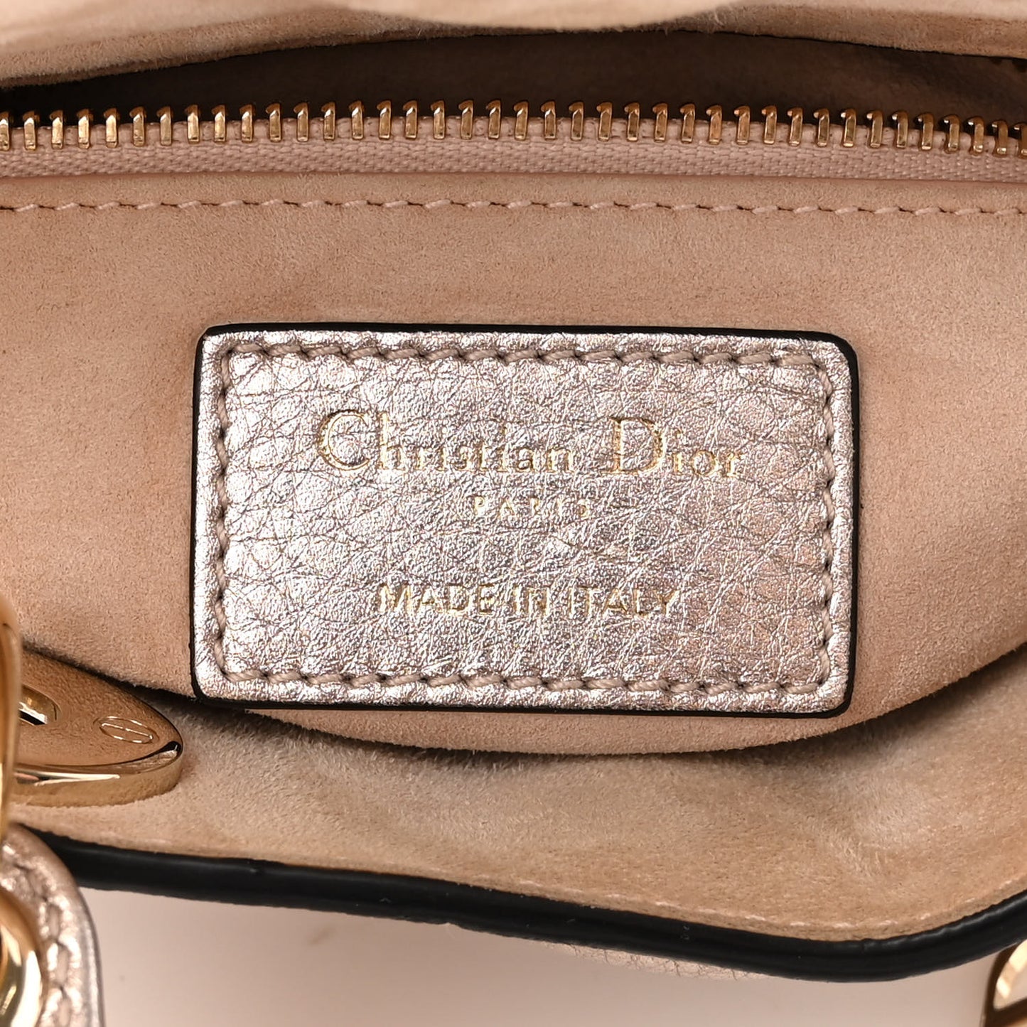 Metallic Lambskin Cannage Mini Lady Dior Pink