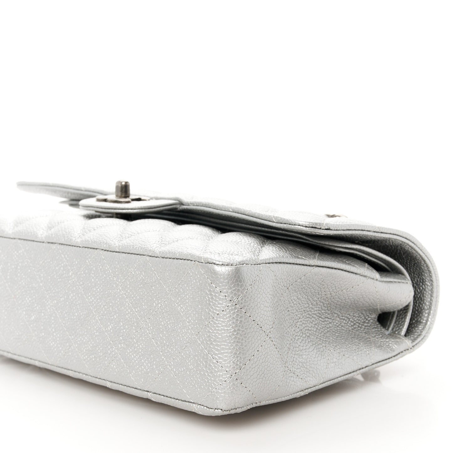 Metallic Caviar Quilted Medium Double Flap Silver