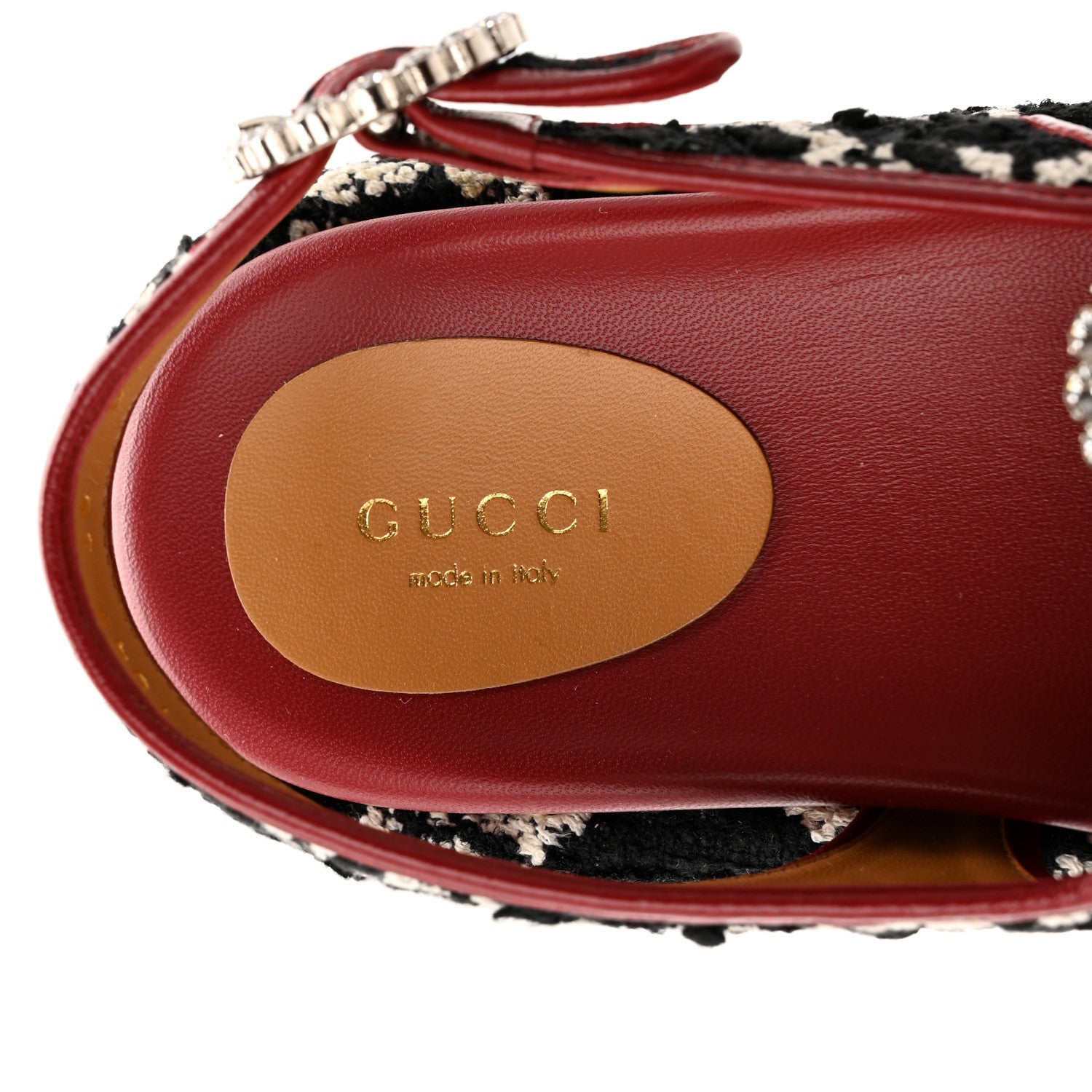 Gucci Tweed GG Monogram Crystal Angelina Platform Slingback Sandals 36 Black Natural Cerise 7 of 9