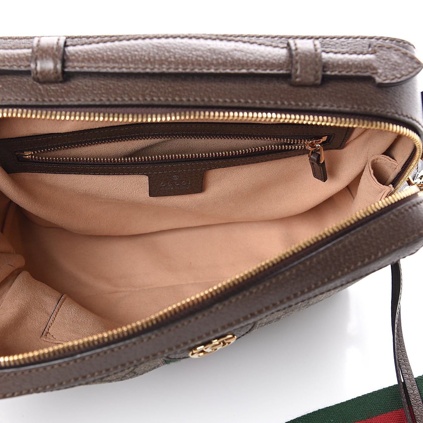 GG Supreme Monogram Web Small Ophidia Top Handle Shoulder Bag Brown