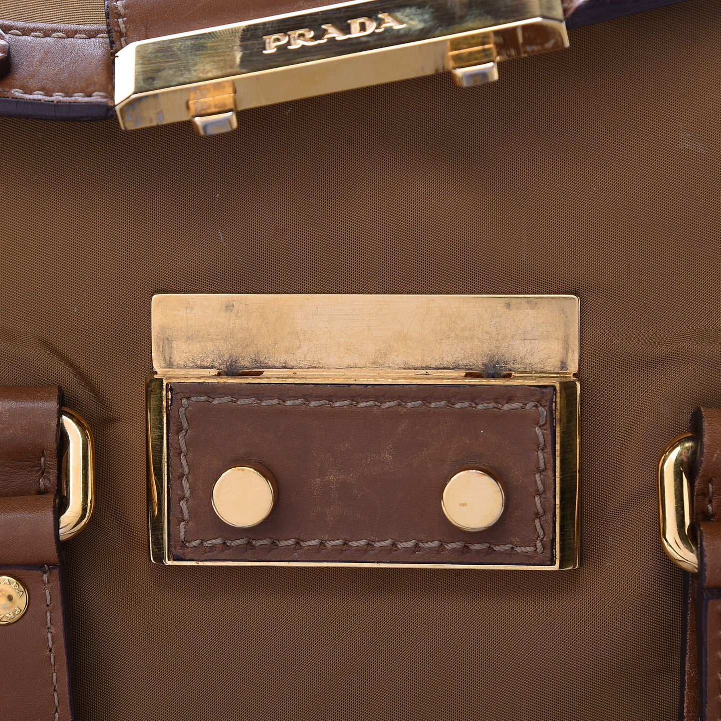 Tessuto Nylon Calfskin Shoulder Bag Brown