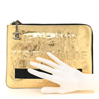 Chanel Metallic Lambskin Medium Je Ne Suis Pas En Solde Pouch Clutch Gold 2 of 10
