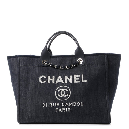 Chanel Denim Large Deauville Tote Dark Blue 1 of 8