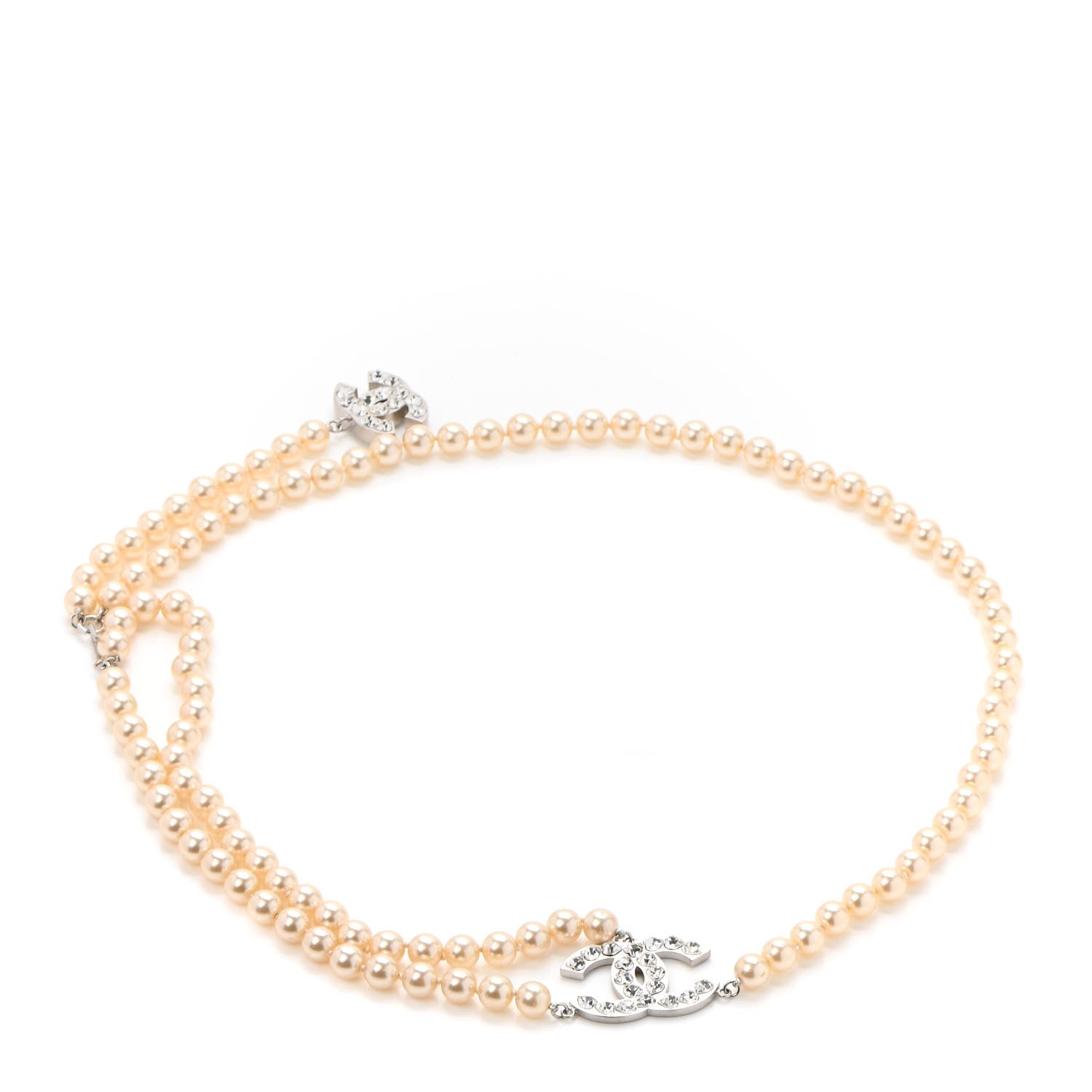 Chanel Crystal Heart Pearl CC Belt Silver 1 of 5