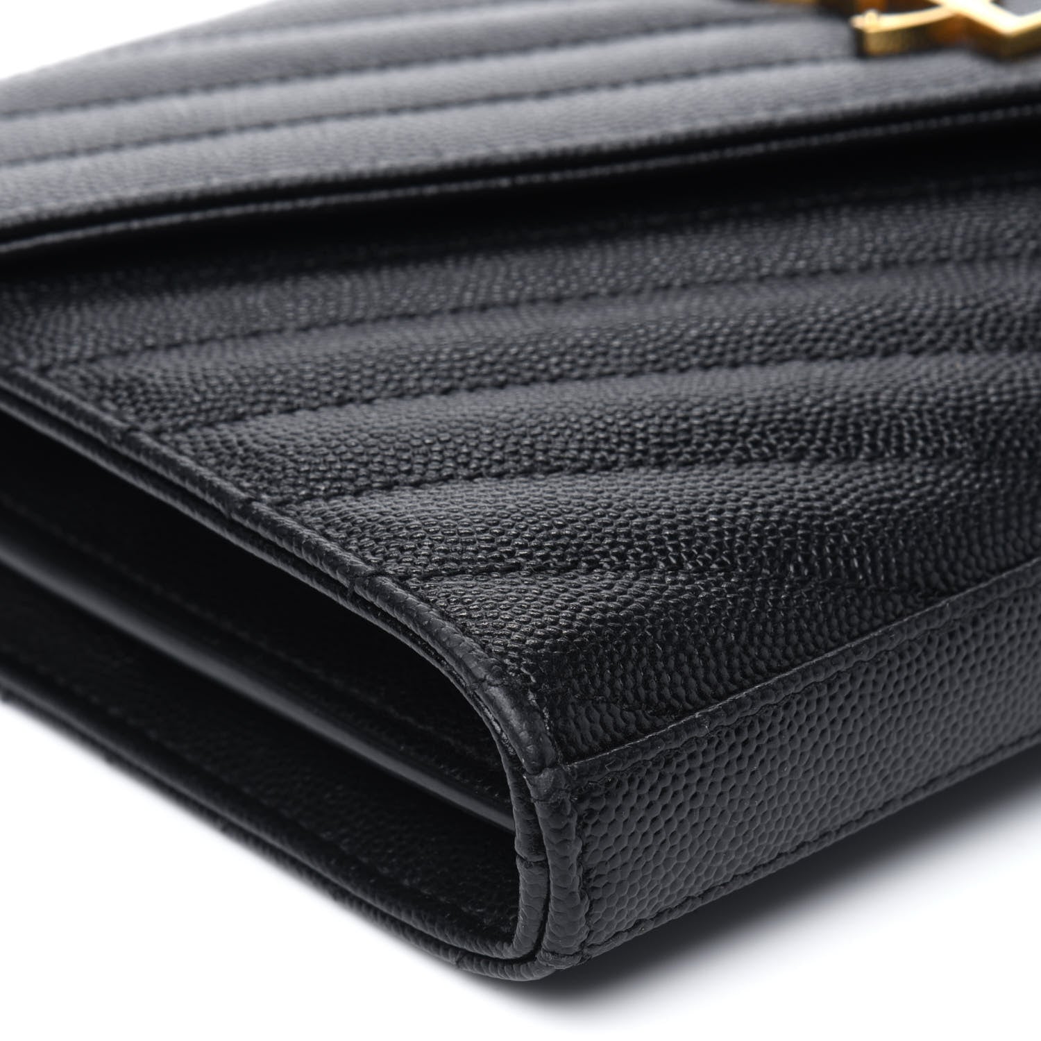 Saint Laurent Grain De Poudre Matelasse Chevron Monogram Chain Wallet Black 11 of 15