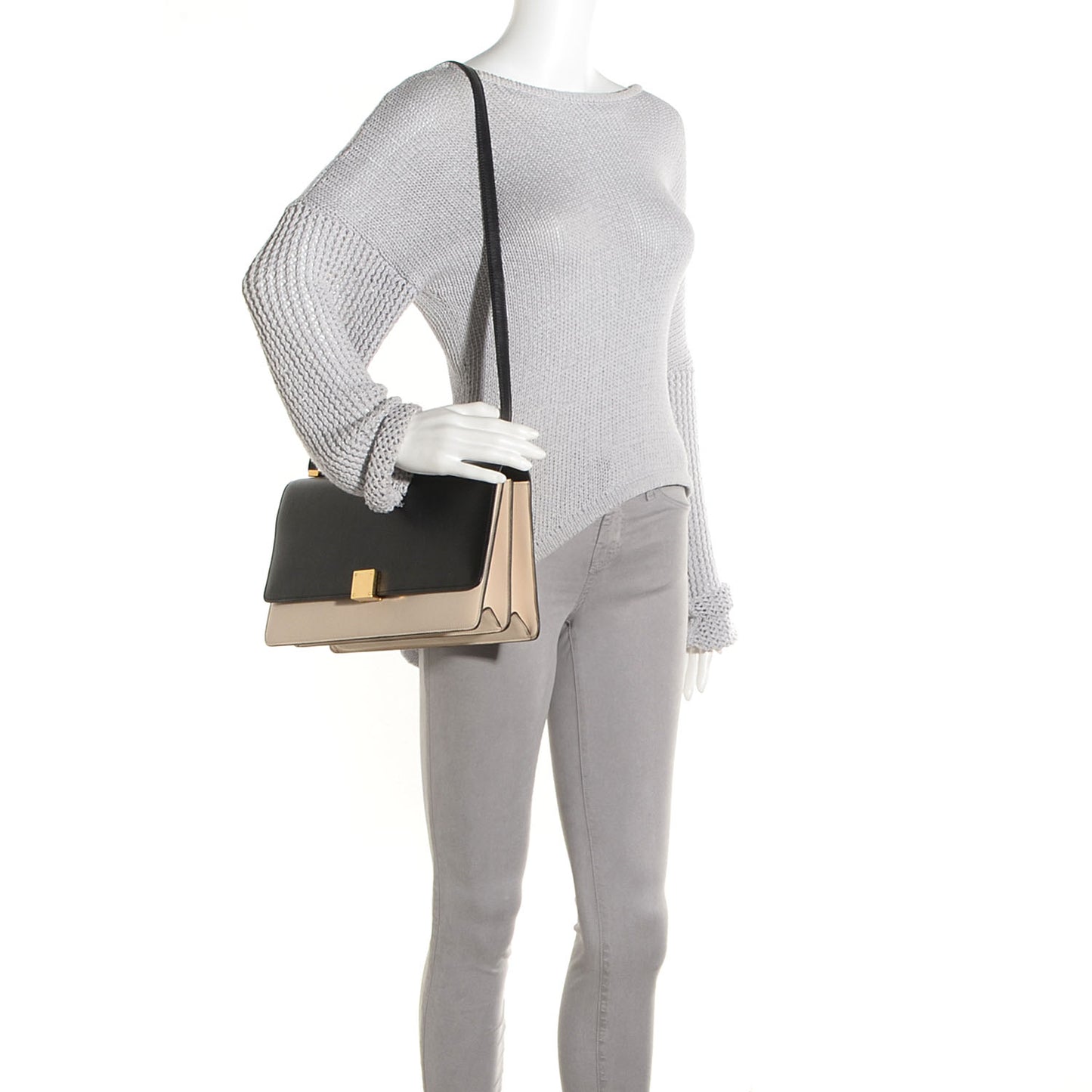 Smooth Calfskin Bi-Color Medium Case Bag Black