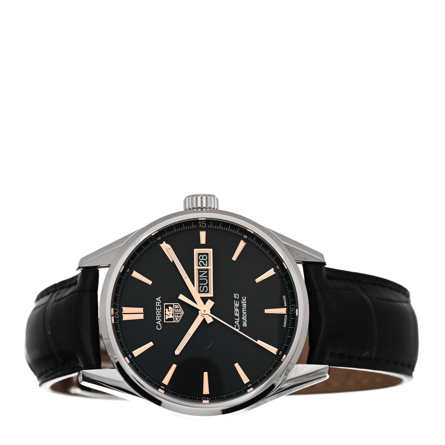 Tag Heuer Stainless Steel Alligator 41mm Carrera Calibre 5 Automatic Watch Black WAR201C 2 of 5