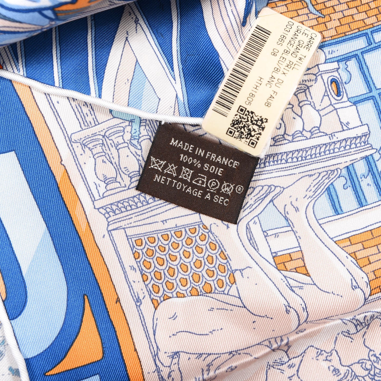 Silk Le Grand Prix du Faubourg Scarf 90 Orange Bleu White