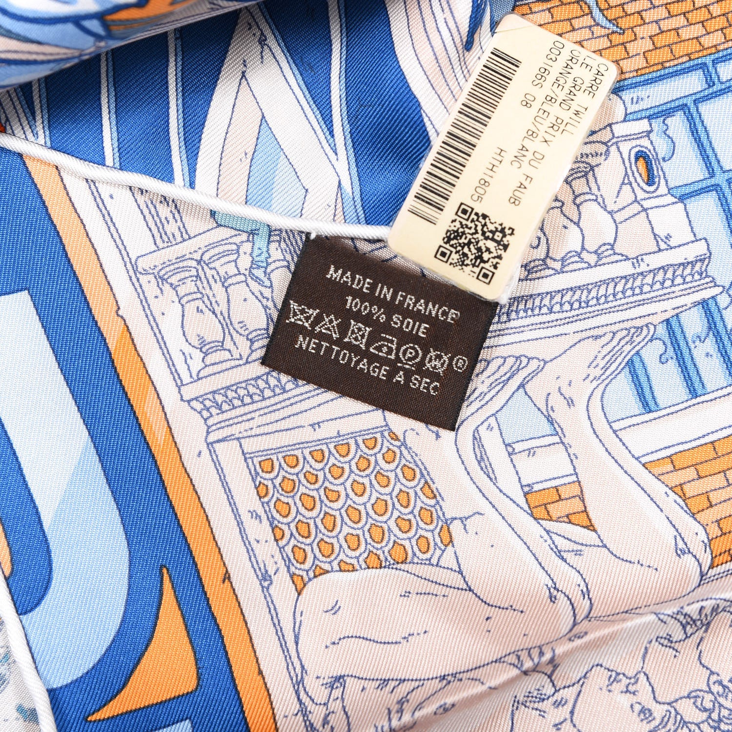 Hermes Silk Le Grand Prix du Faubourg Scarf 90 Orange Bleu White 4 of 4