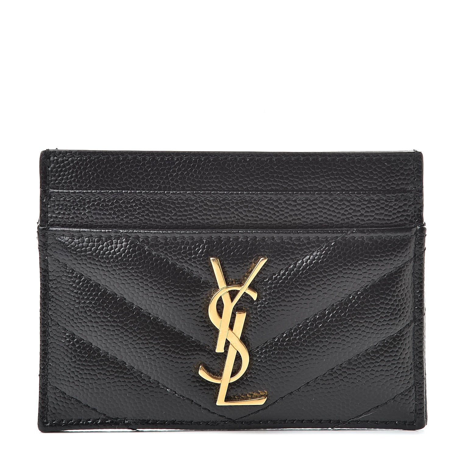 Saint Laurent Grain De Poudre Matelasse Chevron Monogram Credit Card Case Black 1 of 7