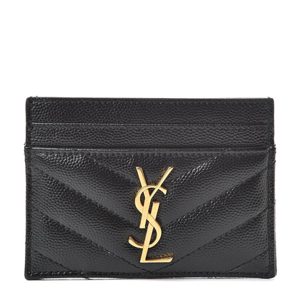 Saint Laurent Grain De Poudre Matelasse Chevron Monogram Credit Card Case Black 1 of 7
