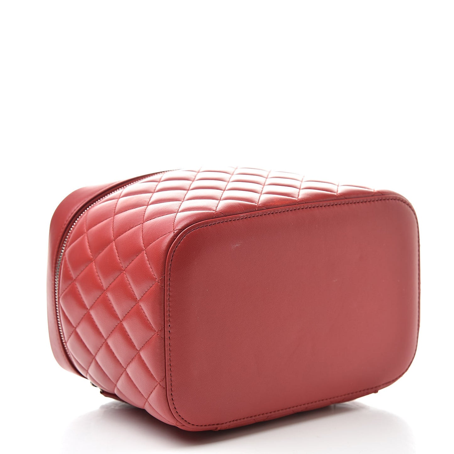 Lambskin Quilted Large Vanity Pouch Red