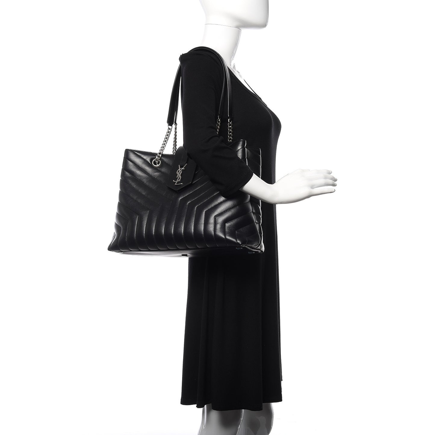Calfskin Y Quilted Monogram Large Loulou Shopper Black