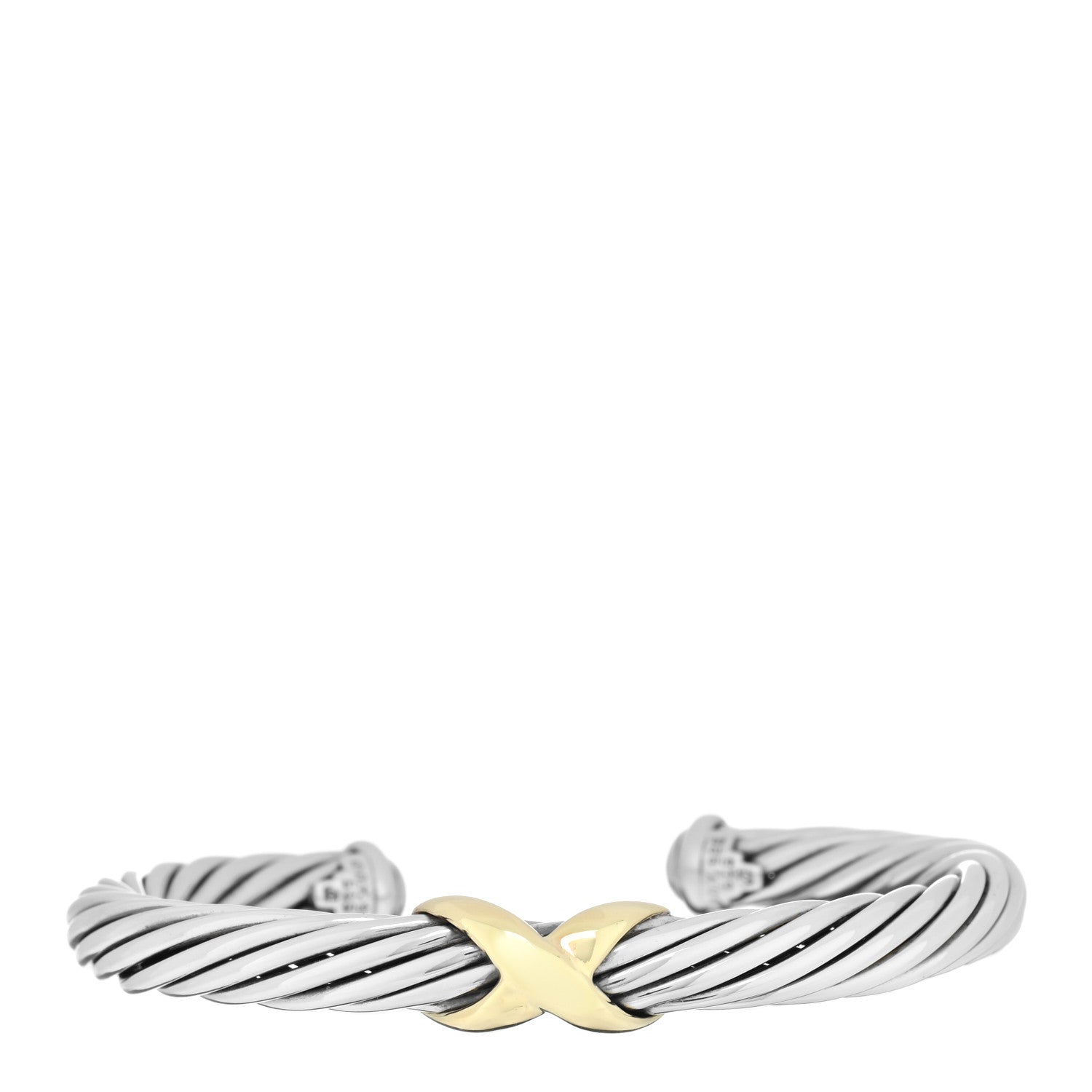 David Yurman Sterling Silver 14K Yellow Gold 7mm X Station Cable Bracelet 1 of 3