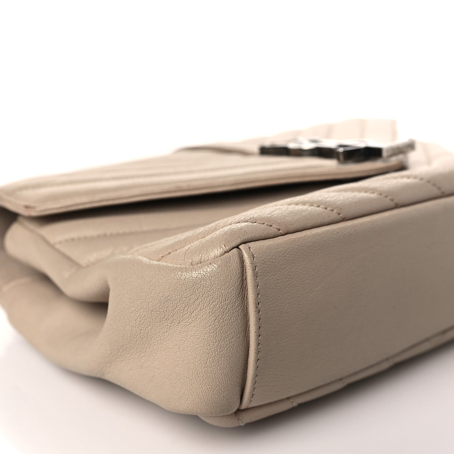 Sheepskin Matelasse Chevron Monogram Medium College Bag Dark Beige