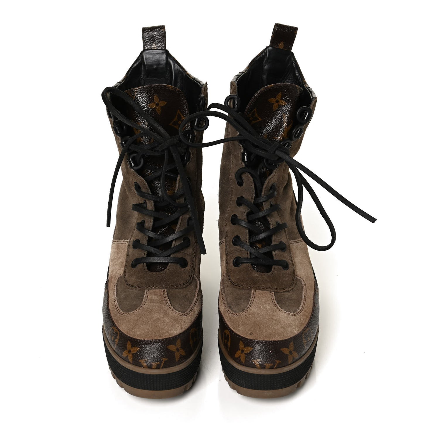 Suede Calfskin Monogram Laureate Platform Desert Boots 37.5 Taupe