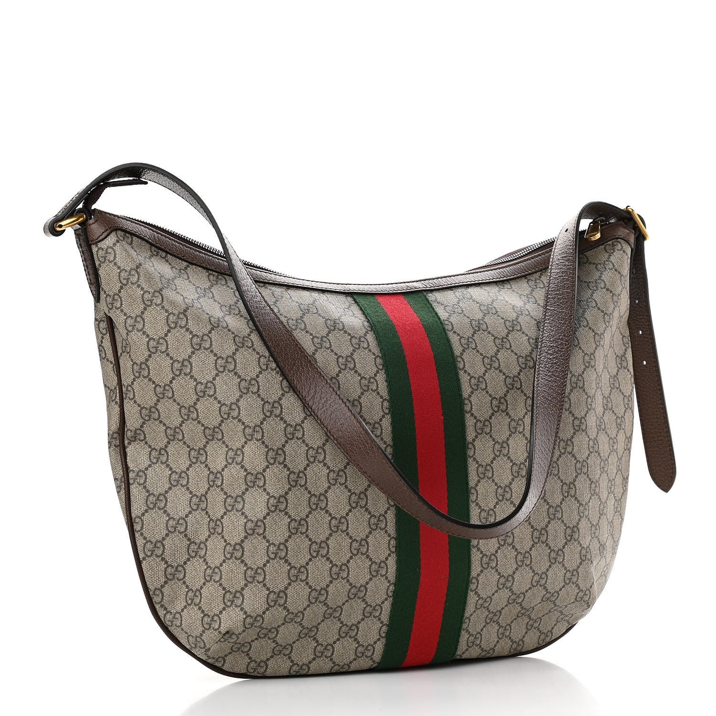GG Supreme Monogram Web Ophidia Half Moon Hobo Brown