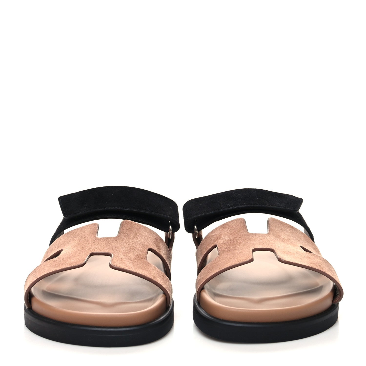 Hermes Suede Goatskin Womens Chypre Sandals 38.5 Rose Perle Black 2 of 9