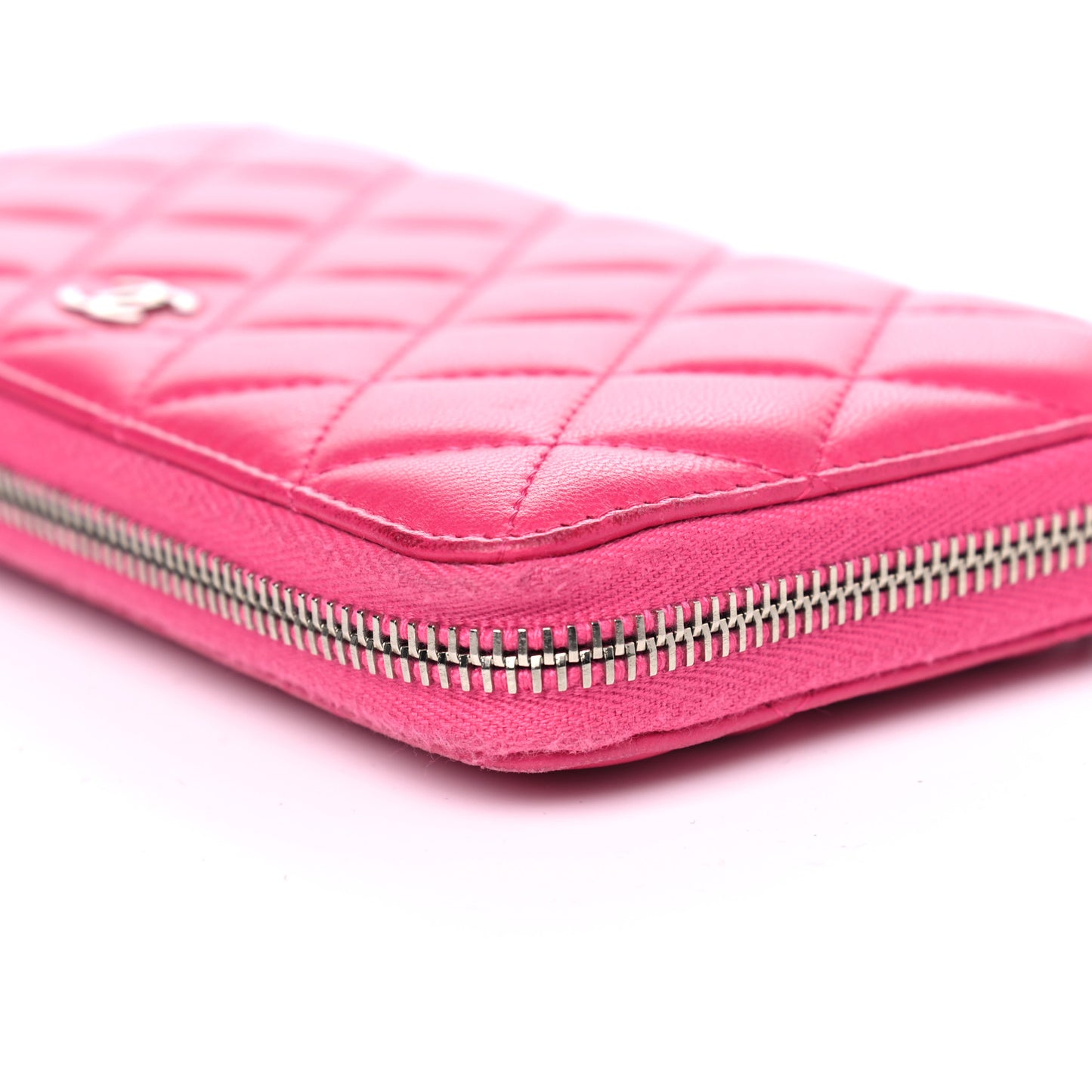 Lambskin Quilted Large Gusset Zip Around Wallet Fuchsia