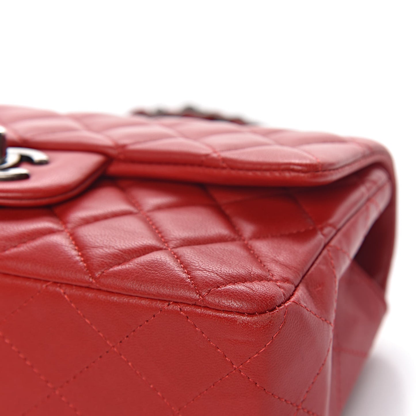 Lambskin Quilted Mini Rectangular Flap Red