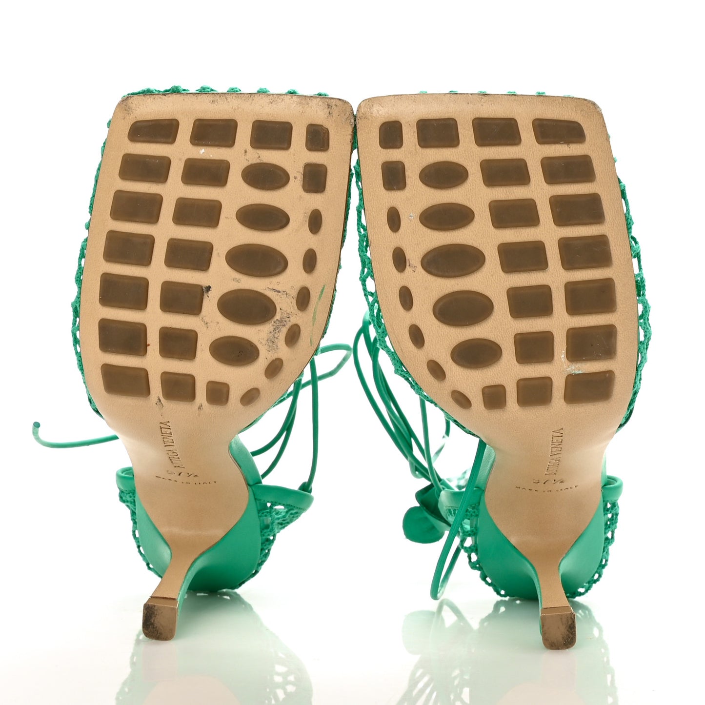 Mesh Nappa Stretch Ankle Tie 90mm Sandals 37.5 Acid Turquoise