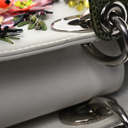 Christian Dior Lizard Satin Beaded Floral Embroidered Mini Lady Dior White Green Multicolor 9 of 12