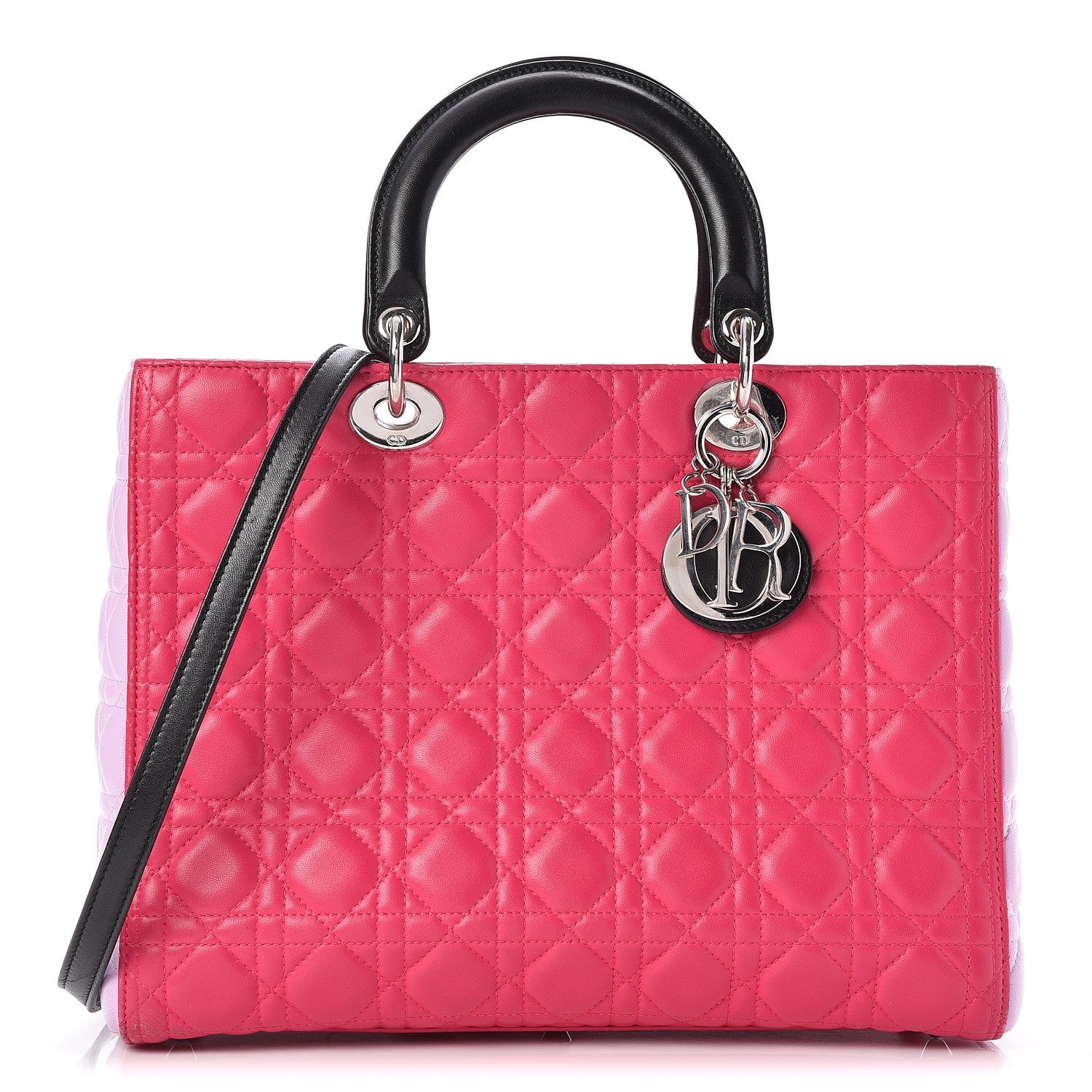 Christian Dior Lambskin Cannage Large Tri-Color Lady Dior Fuchsia Anemone Black 1 of 10