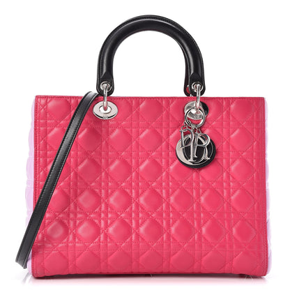 Christian Dior Lambskin Cannage Large Tri-Color Lady Dior Fuchsia Anemone Black 1 of 10