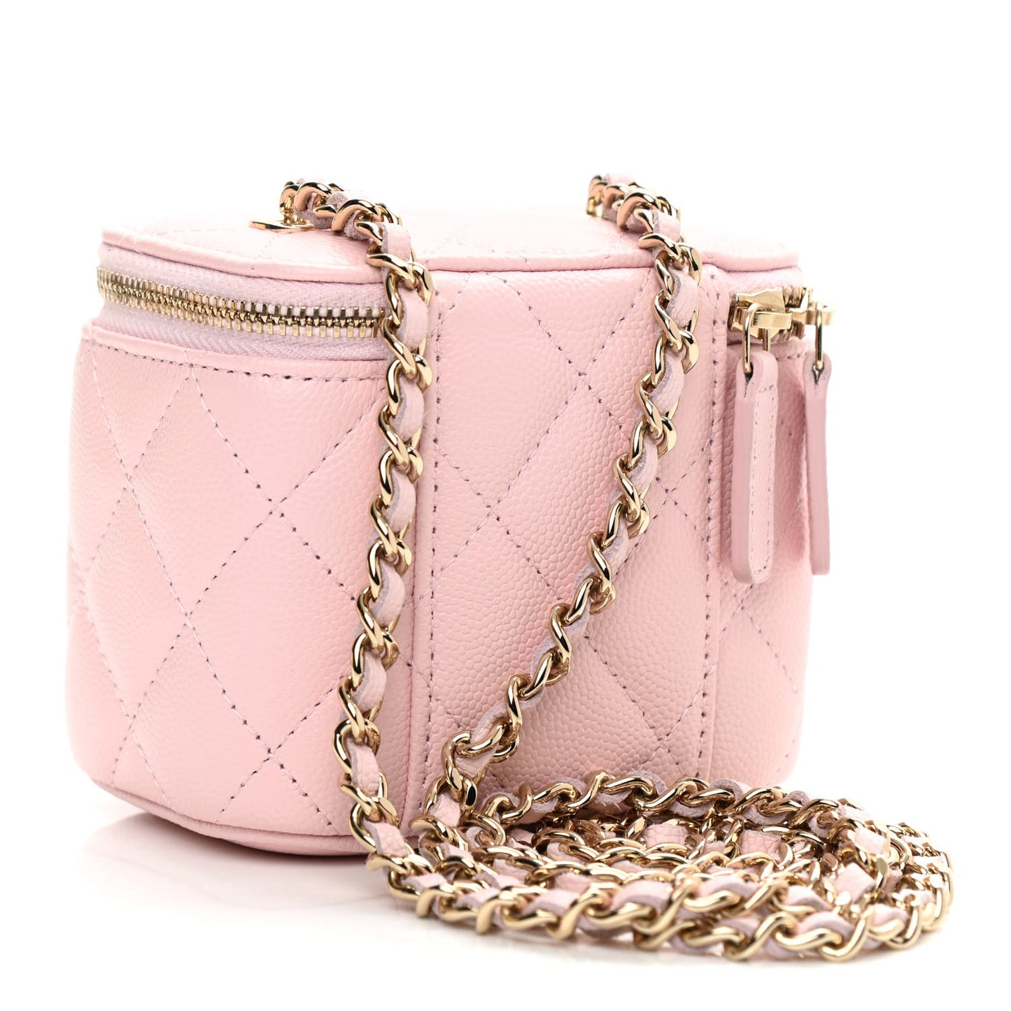 Caviar Quilted Mini Vanity Case With Chain Light Pink