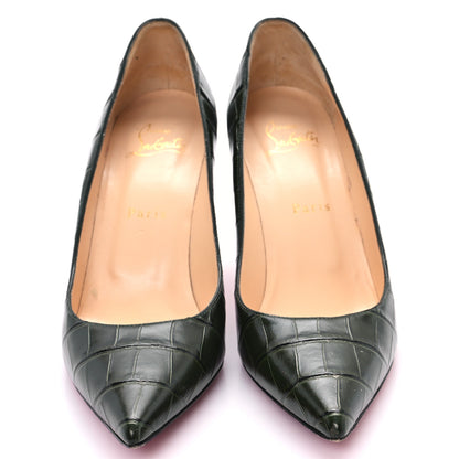 Christian Louboutin Calfskin Crocodile Embossed Kate 85 Pumps 38 Forest Night 3 of 9
