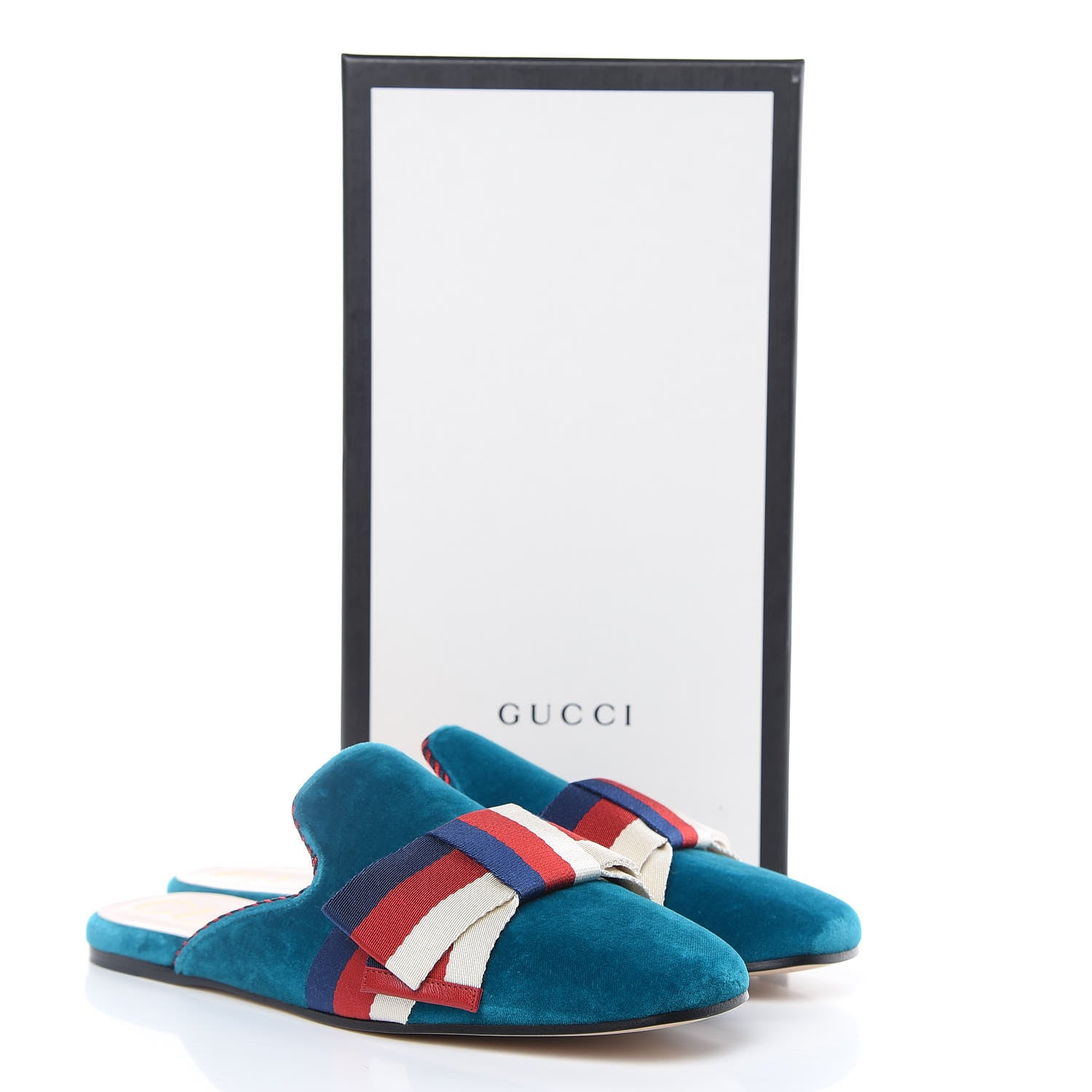 Gucci Velvet Sylvie Bow Slippers 38.5 Pavone 9 of 9