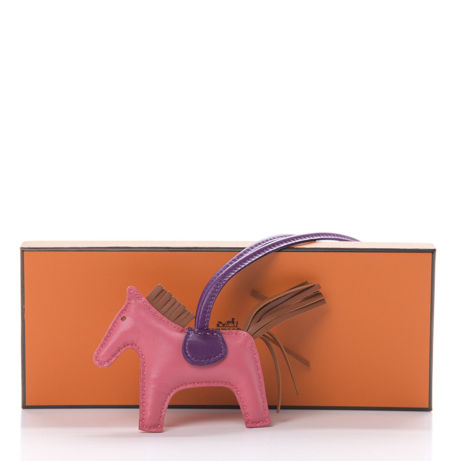 Hermes Milo Lambskin Grigri Rodeo Horse Bag Charm PM Rose Azalee Gold Anemone 5 of 5