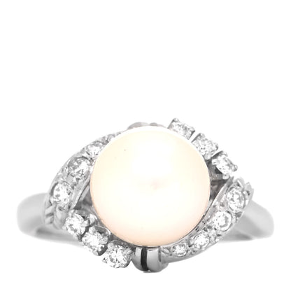 Mikimoto Platinum Diamond Akoya Pearl 8.5mm Cocktail Ring 49 5 1 of 5