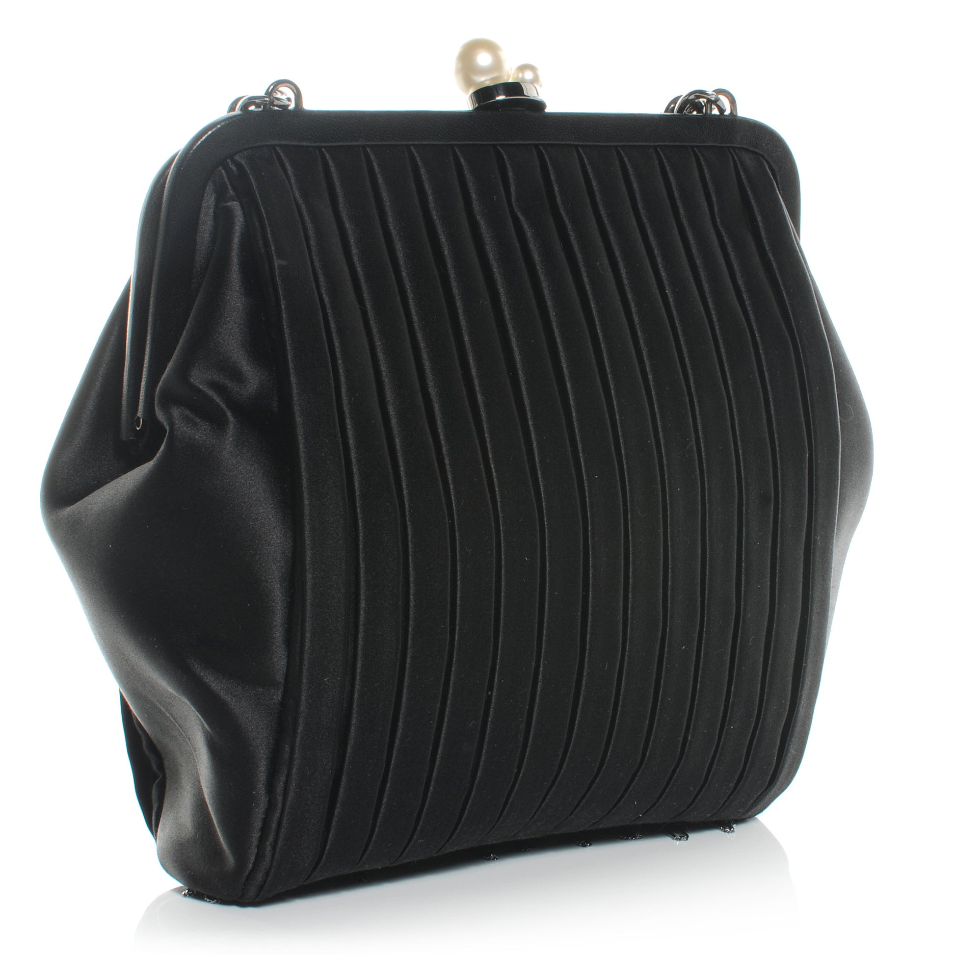 Chanel Satin Vertical Pleats Chain Fringe Evening Bag Black 3 of 7