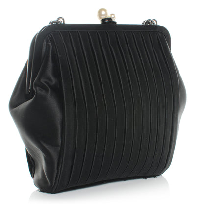 Chanel Satin Vertical Pleats Chain Fringe Evening Bag Black 3 of 7