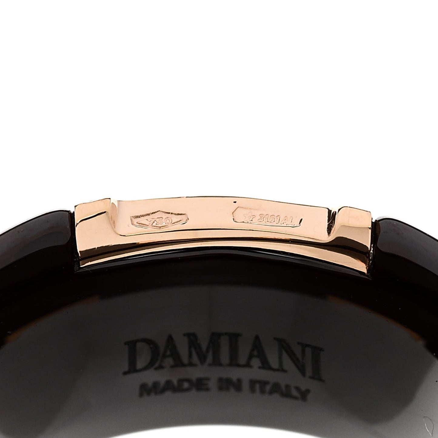 18K Pink Gold Ceramic Diamond D Icon Ring 53 6.25 Black