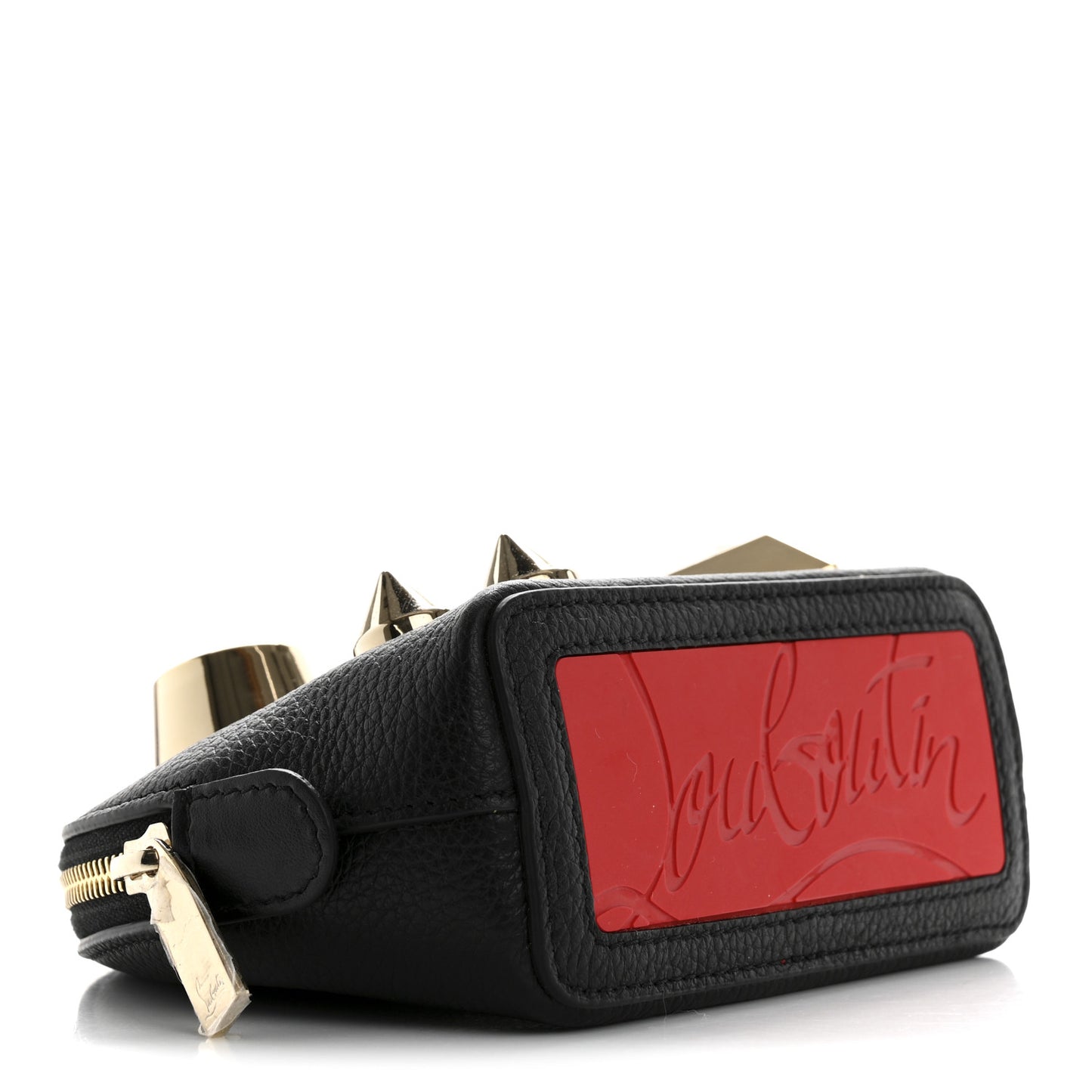 Grained Calfskin Carasky Studded Cosmetic Pouch Black Gold