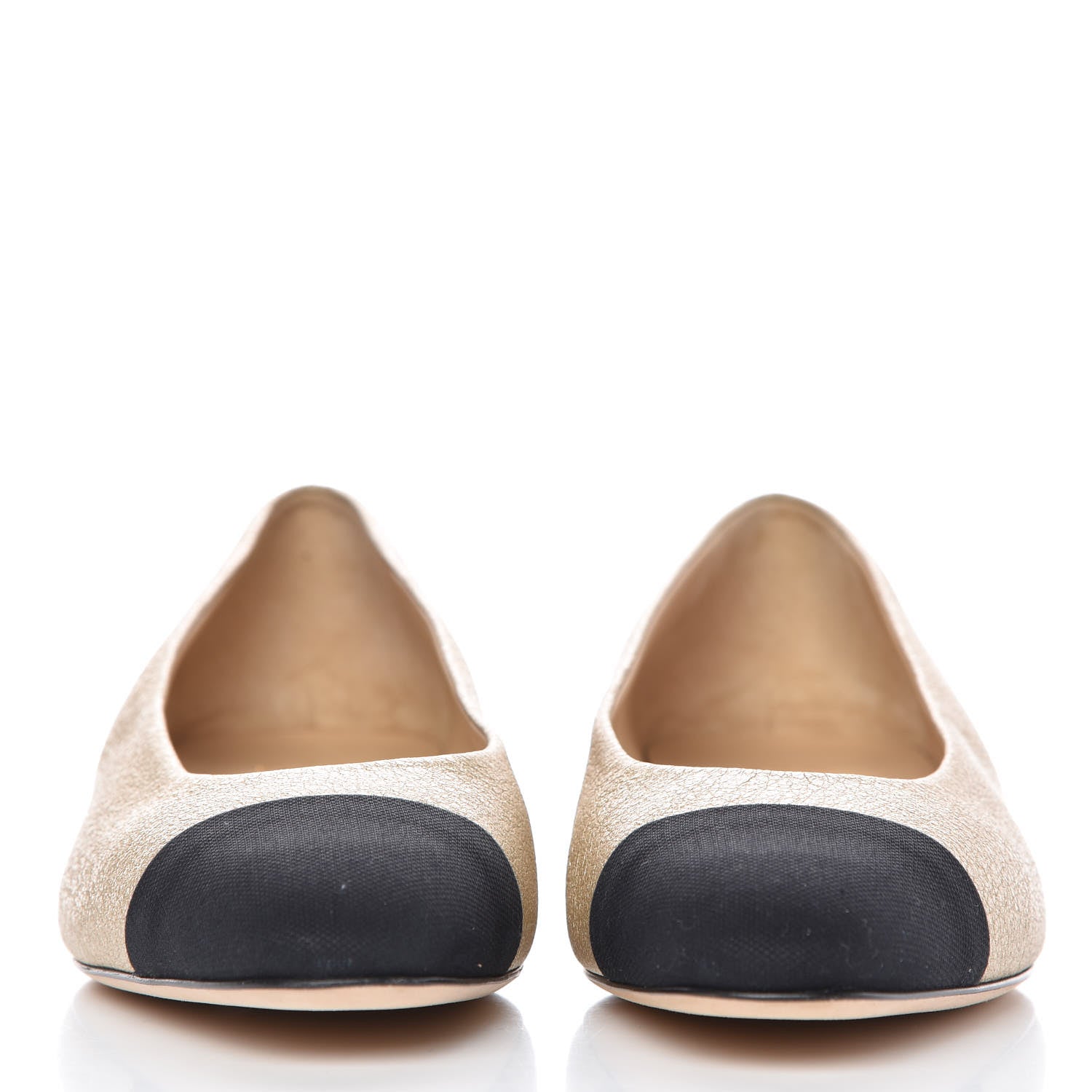 Chanel Metallic Lambskin Cap Toe Ballerina Flats 39.5 Gold Black 2 of 9