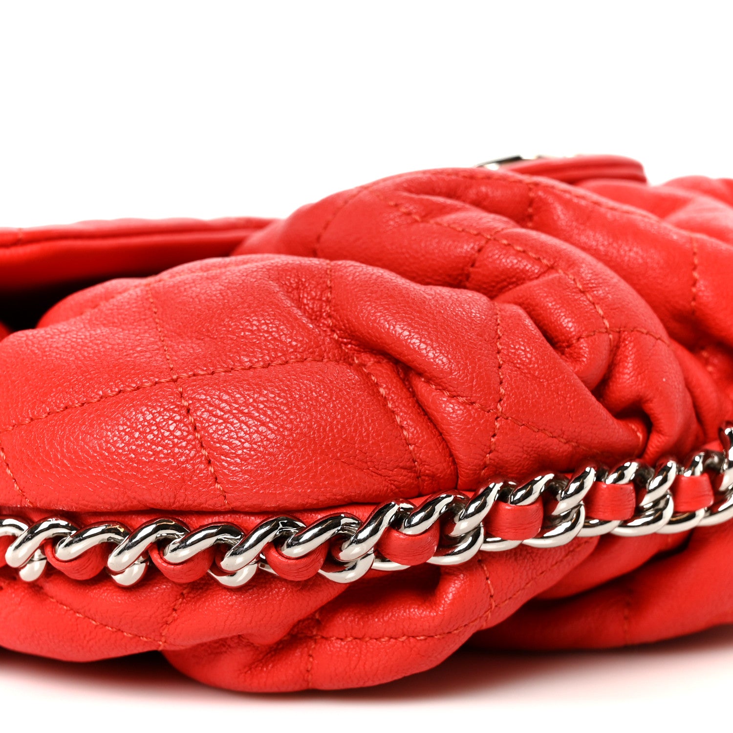 Chanel Washed Lambskin Quilted Medium Chain Around Messenger Red 8 of 9