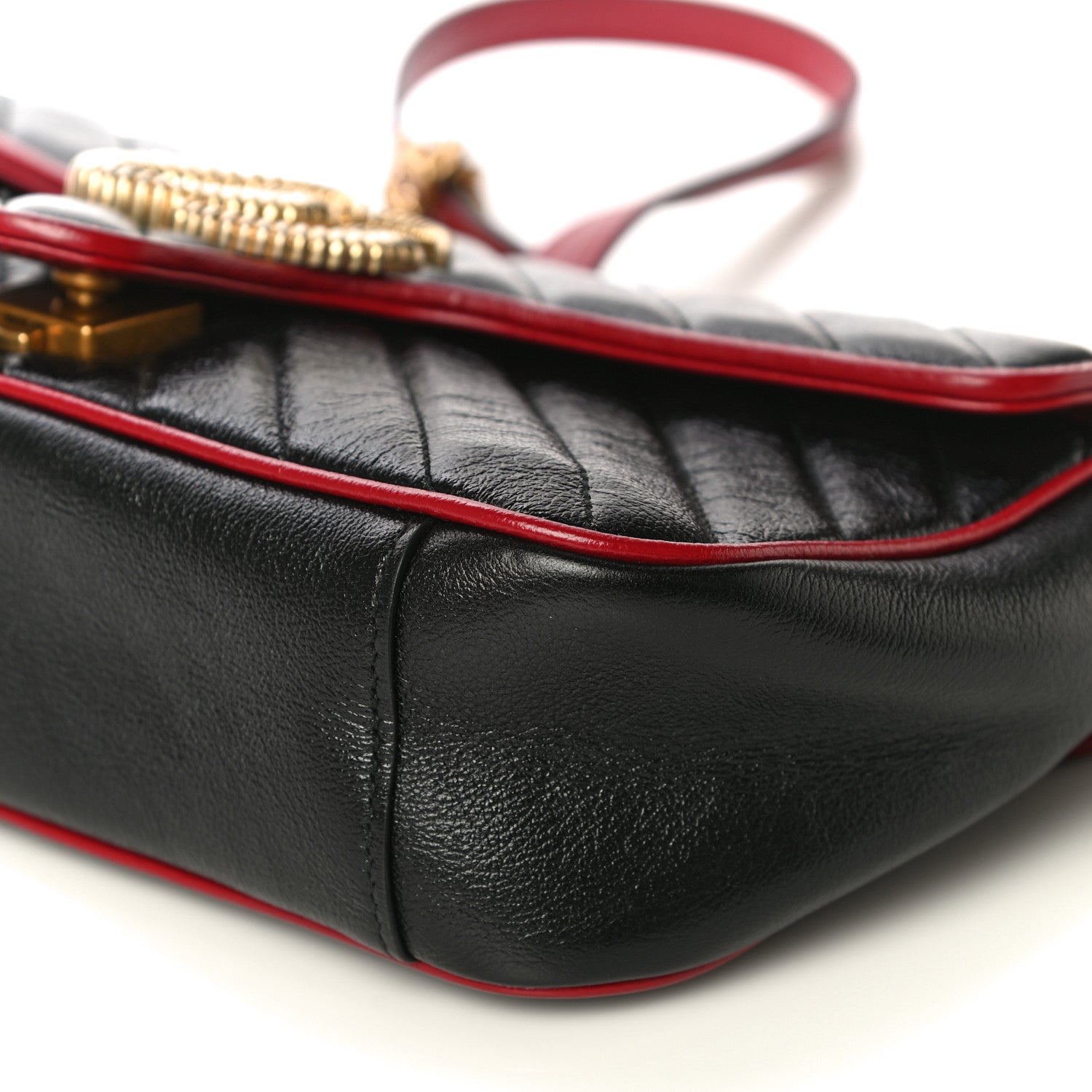 Gucci Vintage Effect Calfskin Matelasse Diagonal Small Torchon GG Marmont Shoulder Bag Black Romantic Cherry 11 of 11