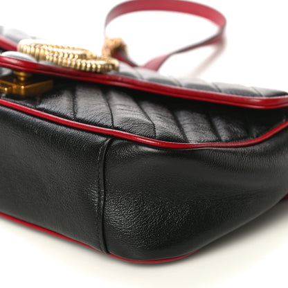 Gucci Vintage Effect Calfskin Matelasse Diagonal Small Torchon GG Marmont Shoulder Bag Black Romantic Cherry 11 of 11