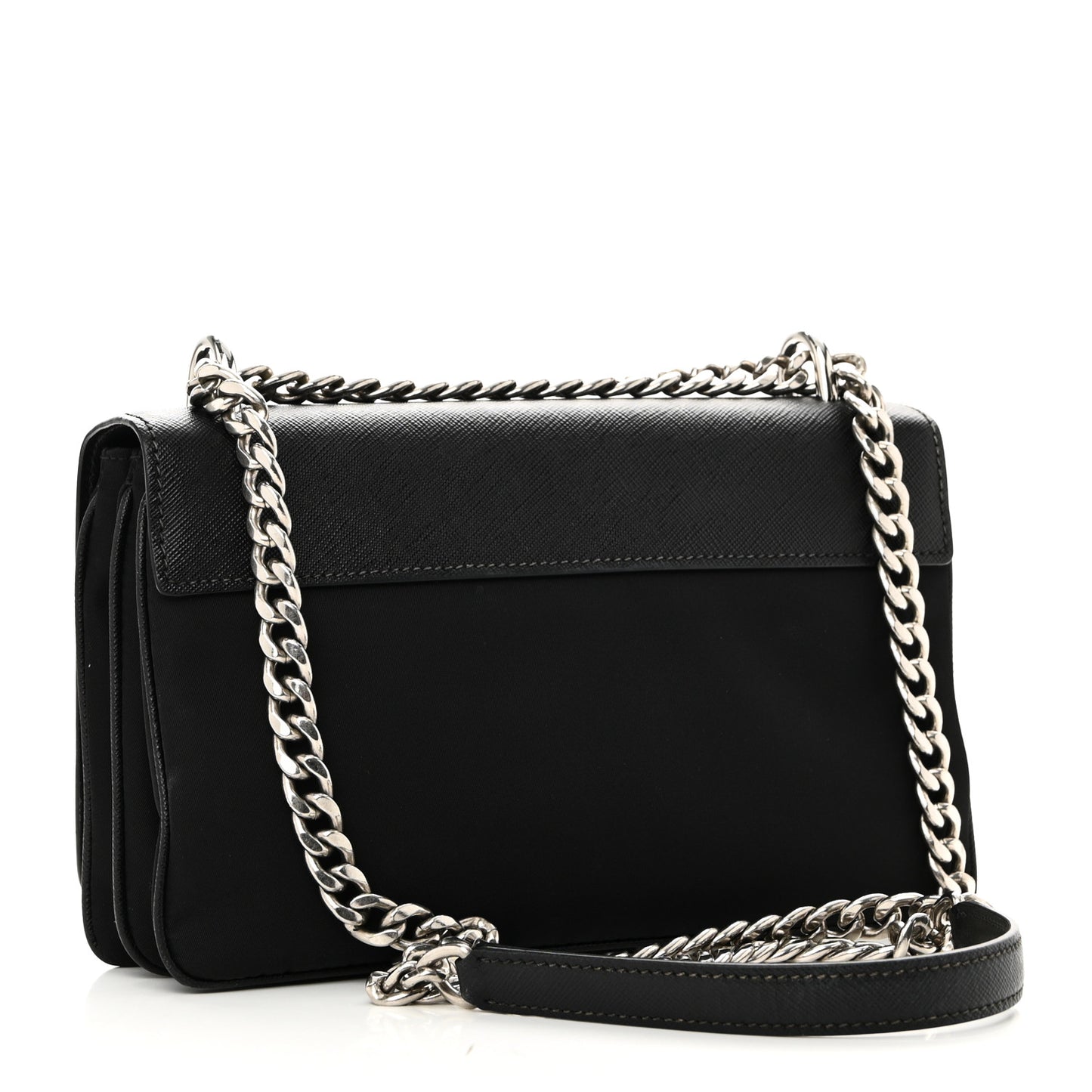 Saffiano Tessuto Nylon Chain Shoulder Bag Black