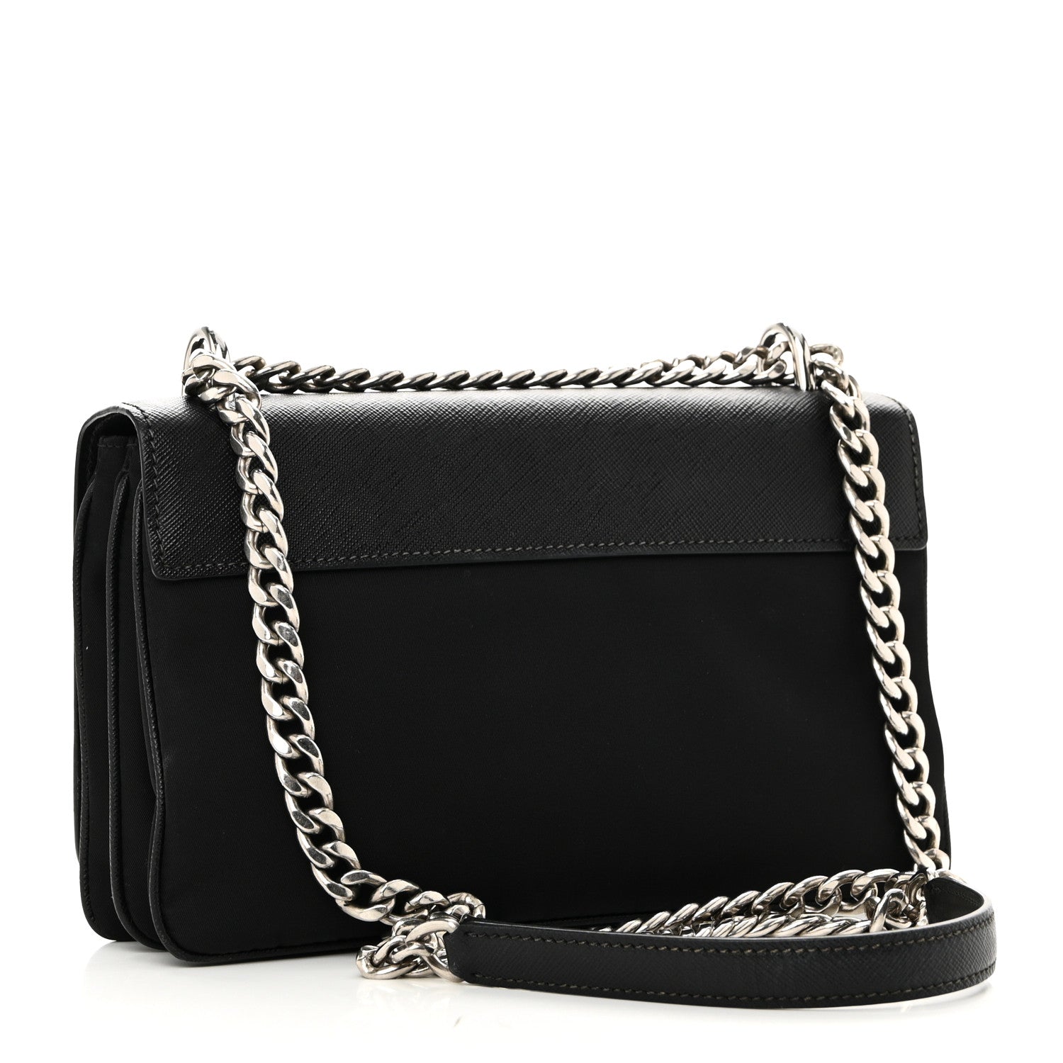 Prada Saffiano Tessuto Nylon Chain Shoulder Bag Black 3 of 9