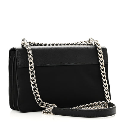 Prada Saffiano Tessuto Nylon Chain Shoulder Bag Black 3 of 9
