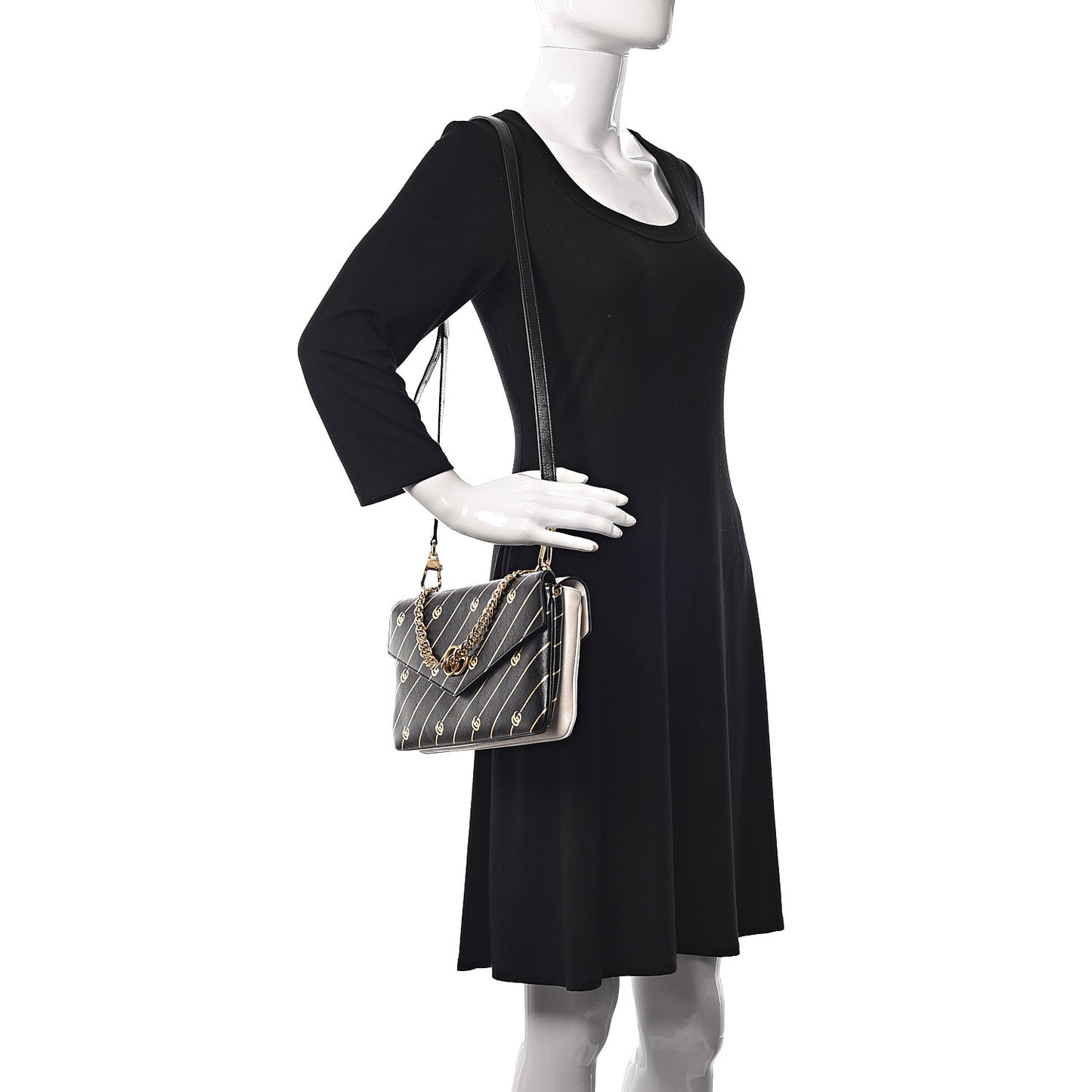 Calfskin Diagonal GG Medium Thiara Double Envelope Shoulder Bag Black White